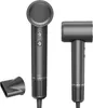 A studio shot of a gray hair dryer and its nozzle against a white background. Voir les images du produit