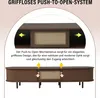 A diagram illustrating the push-to-open mechanism of a TV cabinet. Náhled obrázku produktu