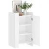A white sideboard with two doors open, revealing three shelves. A framed picture and a vase with greenery are on top. Anteprima dell’immagine prodotto