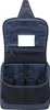An open blue toiletry bag with multiple compartments and a mirror. Produktbild-Vorschau