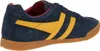 A side view of a blue Gola Harrier shoe with yellow stripes. Produktbild-Vorschau