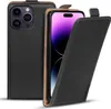 A black flip case for an iPhone 14 Pro is shown, with the phone partially visible inside. Podgląd zdjęcia produktu
