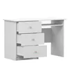 A white desk with three open drawers and pink knobs, shown against a white background. Produktbild-Vorschau