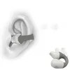 A 3D rendering of a white and gray bone conduction headphone with an ear clip, shown on a white background. A smaller, separate view of the headphone is also present. Anteprima dell’immagine prodotto