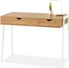 A desk with two drawers and a small potted cactus and a lamp on top. Voir les images du produit