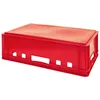 A red plastic crate with a lid, shown from a slight diagonal angle. Produktbild-Vorschau