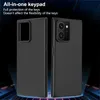Two black phone cases are shown from different angles against a dark background with blue lighting effects. Produktbild-Vorschau