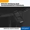 A close-up shot of the handle and rim of a black air fryer, with marketing text overlayed. Produktbild-Vorschau