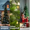 A collage of three images showcasing a Christmas tree. The first image shows a Christmas tree outdoors in the snow. The second image is a close-up of the tree's branches. The third image shows a family decorating a Christmas tree indoors. Produktbild-Vorschau