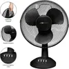 Collage showing a black desk fan with close-ups of its handle, grille, and speed controls. Anteprima dell’immagine prodotto