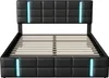 A black upholstered bed frame with LED lighting. Náhľad obrázku produktu