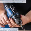Hands holding a blue and black cordless drill. Produktbild-Vorschau