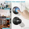 A collage showing different rooms where the smart lock can be installed, alongside a close-up of the lock being operated. Produktbild-Vorschau