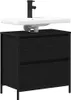 A black vanity cabinet with two drawers and a white sink with a black faucet. Produktbild-Vorschau