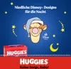 A marketing image for Huggies diapers featuring Disney characters and stars on a blue background. Produktbild-Vorschau