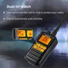 A Retevis RM01 marine walkie-talkie is shown in a dramatic setting with lightning and stormy seas, highlighting its features. Voir les images du produit