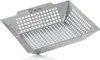 A stainless steel grill basket with a perforated surface, shown from a slightly elevated angle against a white background. Náhled obrázku produktu