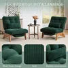 A collage of images showcasing a green corduroy armchair with wooden legs, including close-ups of the fabric texture and tufted design. Anteprima dell’immagine prodotto