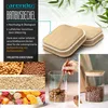 A collage of images showcasing bamboo lids for storage jars, along with various food items and a hand using a wooden spoon in a glass jar. Produktbild-Vorschau