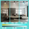 Collage comparing different light temperatures and brightness levels of a ceiling fan with a light. Produktbild-Vorschau