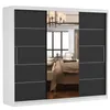 A white and black sliding door wardrobe with mirrored panels, reflecting a bedroom interior. Produktbild-Vorschau