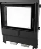 A black fireplace insert door with a large glass window, shown from a front-diagonal angle. Podgląd zdjęcia produktu