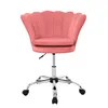 A pink velvet office chair with a shell-shaped backrest and silver legs with wheels, isolated on a white background. Náhľad obrázku produktu