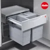 A pull-out kitchen bin system with multiple compartments, installed inside a cabinet. Produktbild-Vorschau