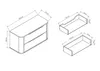 Technical drawing of a dresser with dimensions and separate drawer views. Náhľad obrázku produktu