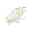A white ceramic ashtray with gold trim, shown from a diagonal angle on a white background. Dimensions are indicated with lines and text. Produktbild-Vorschau