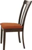 A side view of a single dining chair with a dark wooden frame and an orange fabric seat. Voir les images du produit