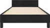 A black upholstered bed frame with a headboard and a wooden slat base. Podgląd zdjęcia produktu
