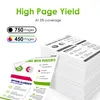 A stack of paper with marketing graphics and text about page yield. Produktbild-Vorschau