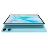 A light blue tablet is shown from a side angle, with its screen displaying a blue and white abstract design. The back of the tablet, also light blue, is visible below the screen, showing a dual-camera setup. Produktbild-Vorschau