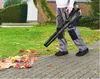 A person is using a leaf blower to clear leaves from a paved walkway next to a lawn. Produktbild-Vorschau