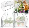 A collage of images showing a greenhouse, a woman tending to plants, and a close-up of plants inside a greenhouse. Voir les images du produit
