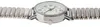 A close-up, side view of a silver analog watch with a white face and a metal expansion band. Produktbild-Vorschau