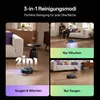 A collage of images showing a robot vacuum cleaner in different cleaning modes and settings. Produktbild-Vorschau