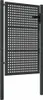 A dark gray metal garden gate with a grid pattern, mounted between two posts. Produktbild-Vorschau