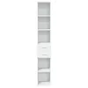 A tall, narrow, white bookshelf with two drawers in the middle. Voir les images du produit