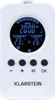 A white digital thermostat with a black screen displaying time, temperature, and mode. Produktbild-Vorschau