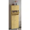 A tall, narrow wooden shoe cabinet with multiple flip-down compartments and a small decorative arrangement on top. Podgląd zdjęcia produktu