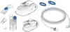 A collection of nebulizer accessories, including masks, a nebulizer cup, tubing, and connectors, laid out on a white background. Produktbild-Vorschau
