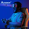 A man wearing a VR headset and playing a video game while sitting in a gaming chair. Produktbild-Vorschau