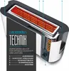 A cutaway view of a toaster with labels pointing to its internal components and external features. Produktbild-Vorschau
