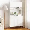 A white kitchen cabinet with glass doors and shelves, displayed in a well-lit room. Náhled obrázku produktu