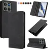 A collage of images showing a black flip-style phone case from different angles, including open and closed views, and a close-up of the camera area. There are also small colored squares at the top, likely indicating color options. Produktbild-Vorschau