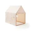 A children's play tent shaped like a house, made of off-white fabric and a wooden frame. Produktbild-Vorschau
