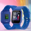 Two blue smartwatches are displayed against a colorful, abstract background. Anteprima dell’immagine prodotto