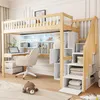 A loft bed with a desk and storage units, set up in a bedroom. Podgląd zdjęcia produktu